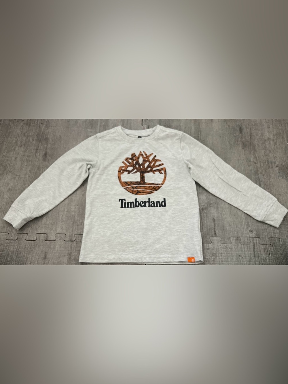 Timberland Boys 6 Gray Graphic Tree Logo Crew Neck Long Sleeve Cotton T-Shirt